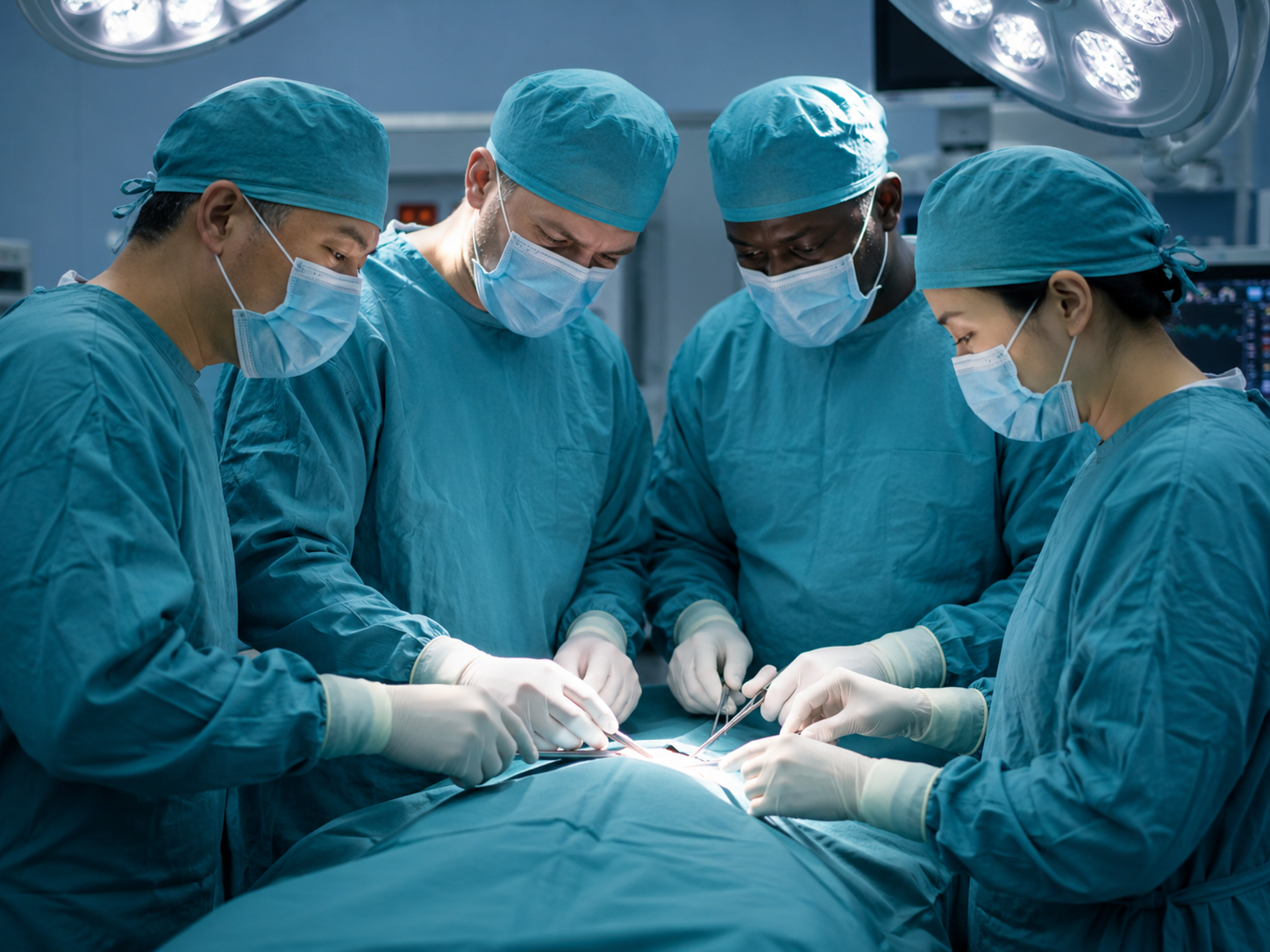 International medical professionals working together in a hospital